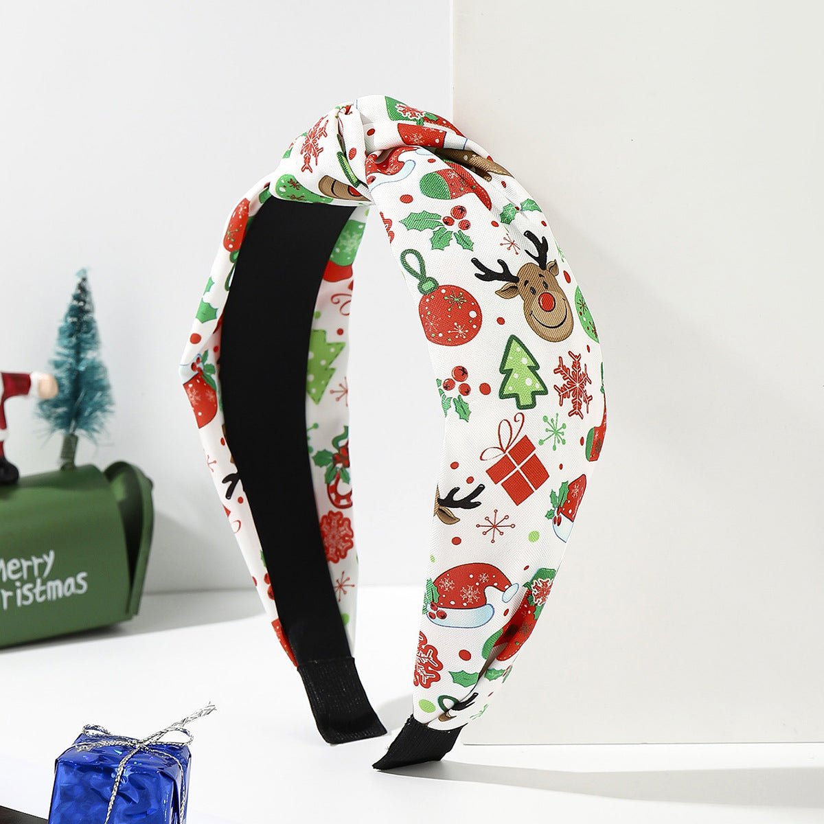 Wholesale fabric knotted green and red striped plaid wide headband